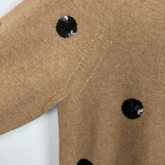 J.Crew L Cashmere Sweater Beige Black Sequins Polka Dots - Picture 7 of 15